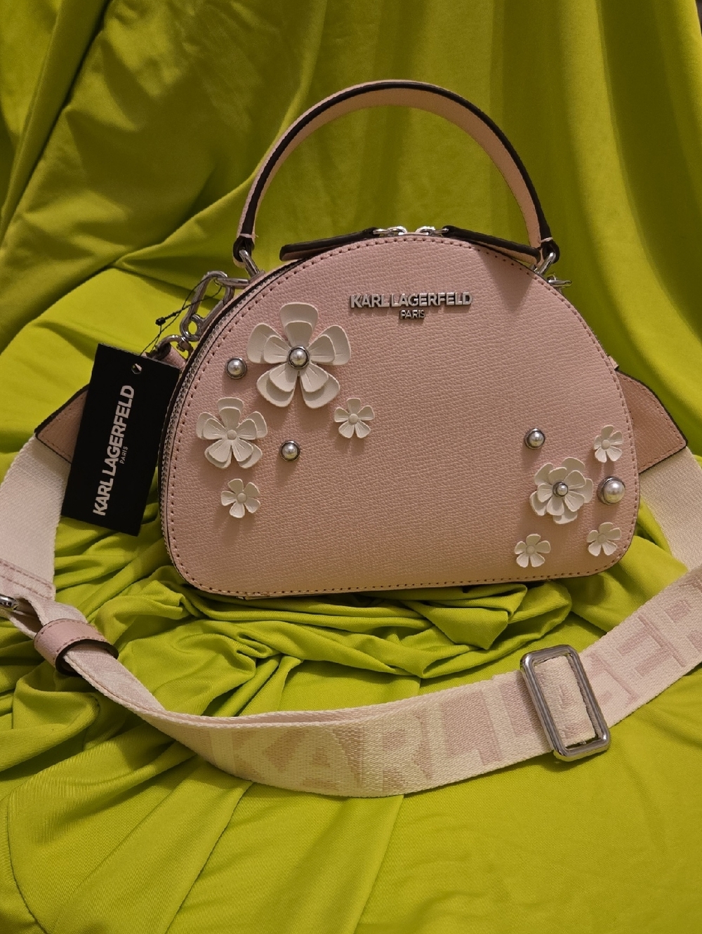 Karl Lagerfeld Paris Hand/Shoulder Purse Pink With White Flowers